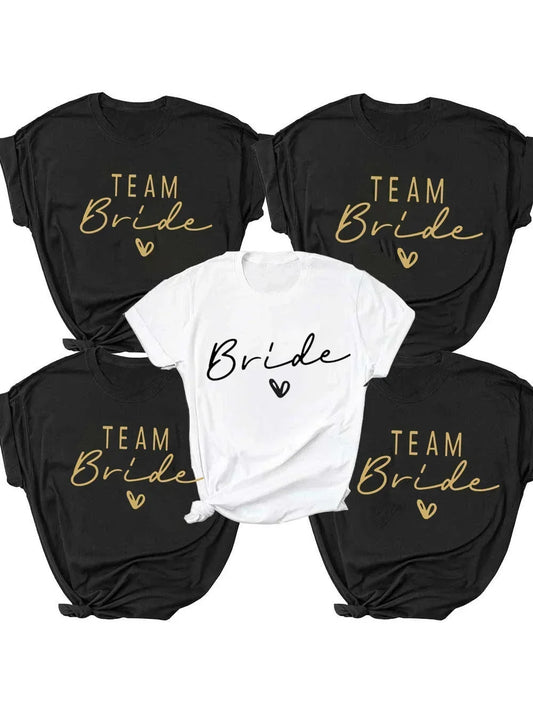Women  T Shirt Team Bride Bachelorette Party Shower Hen Party Bridesmaid Print T-Shirt 2024 Girls Wedding Female Tops