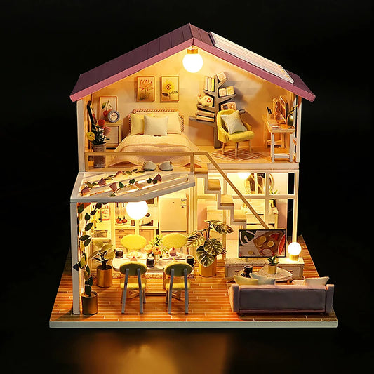 Wooden Miniature Doll House 3D Puzzle Assembly