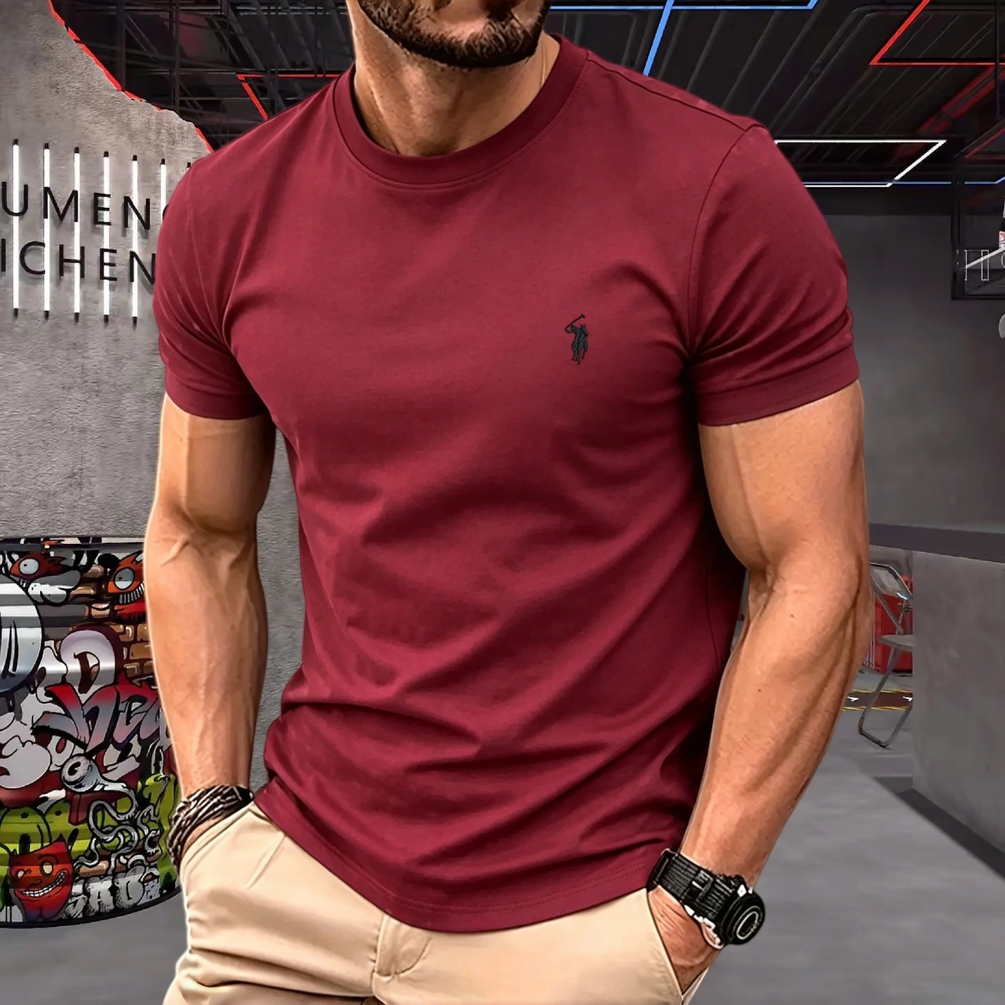 brand round neck short sleeved men's 2026 summer fashion