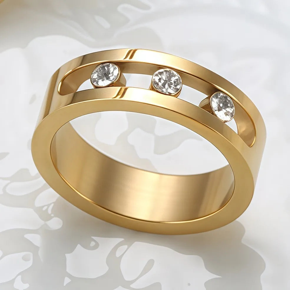 Stainless Steel Diamond Embedded Geometric Ring Necklace Bracelet Earring Set Fashionable Mobile Stone Mount Jewelry
