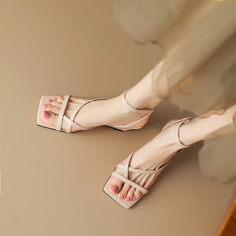 Luxury Rome Black High Heels Sandals Women 2026 Summer Square Toe Gladiator Sandalias Woman Ankle Straps Thick Heeled Pumps