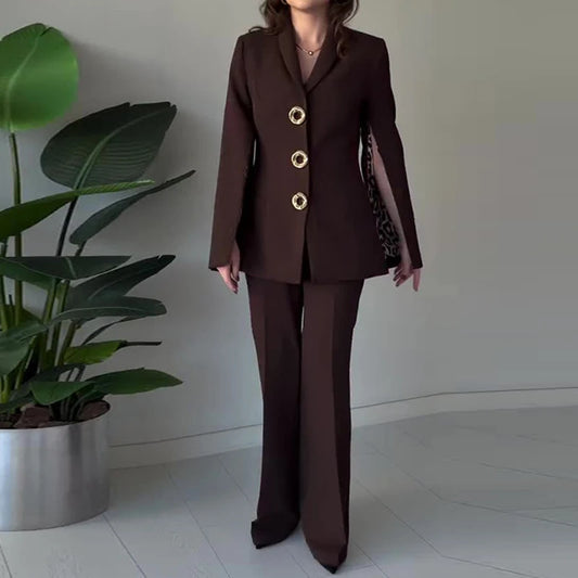 Casual High Waist Commute Outfits Fashion Long Sleeve Button Blazer&Suit Pants Sets Office Lady Solid Color Slim Two Piece Sets
