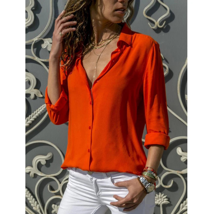 Autumn Shirt Women's Polo Collar Office Lady blouse Vintage Shirt Loose Button Up Down Shirts Fashion Tops