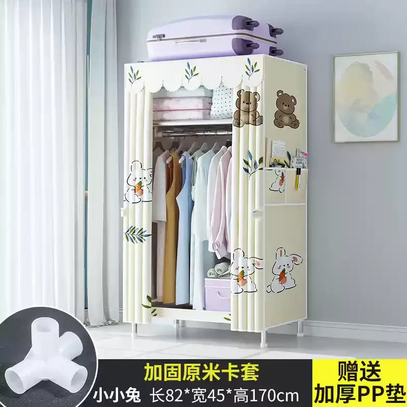‌Portable Fabric Closet, Multi-Tier Steel Wardrobe, Rust-Resistant Compact Cabinet Waterproof Storage Organizer with Multi-Color