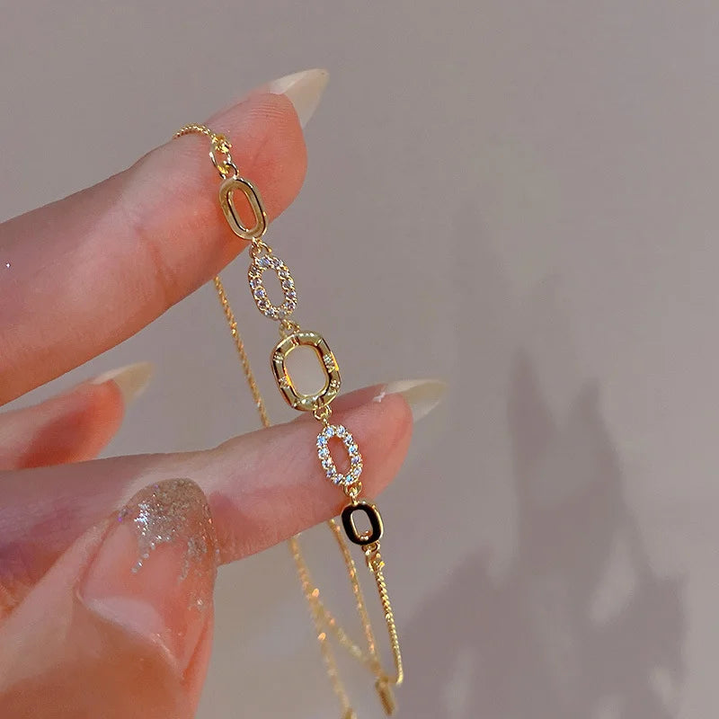 Luxury Geometric Gold Plated Zircon Bracelet for Women