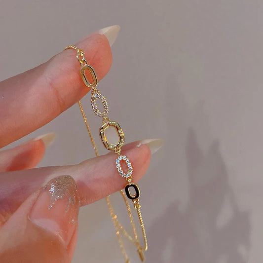 Luxury Geometric Gold Plated Zircon Bracelet for Women