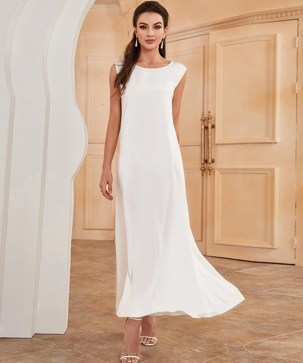 Abaya Inner Dress High Quality White Sleeveless