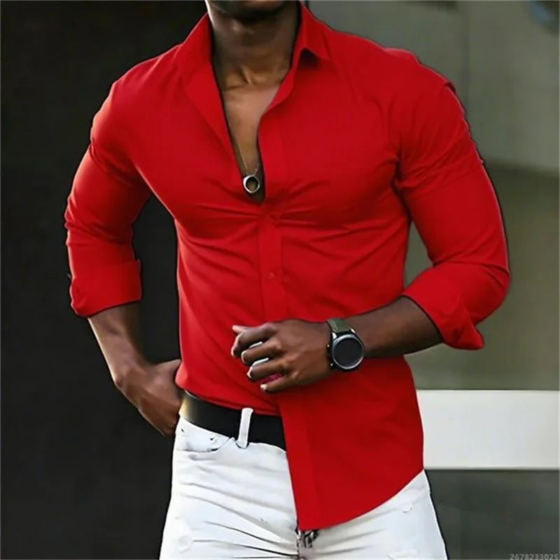 New men's shirt solid color long sleeve casual fashion black and white multi-color optional all seasons business men's shirt
2026