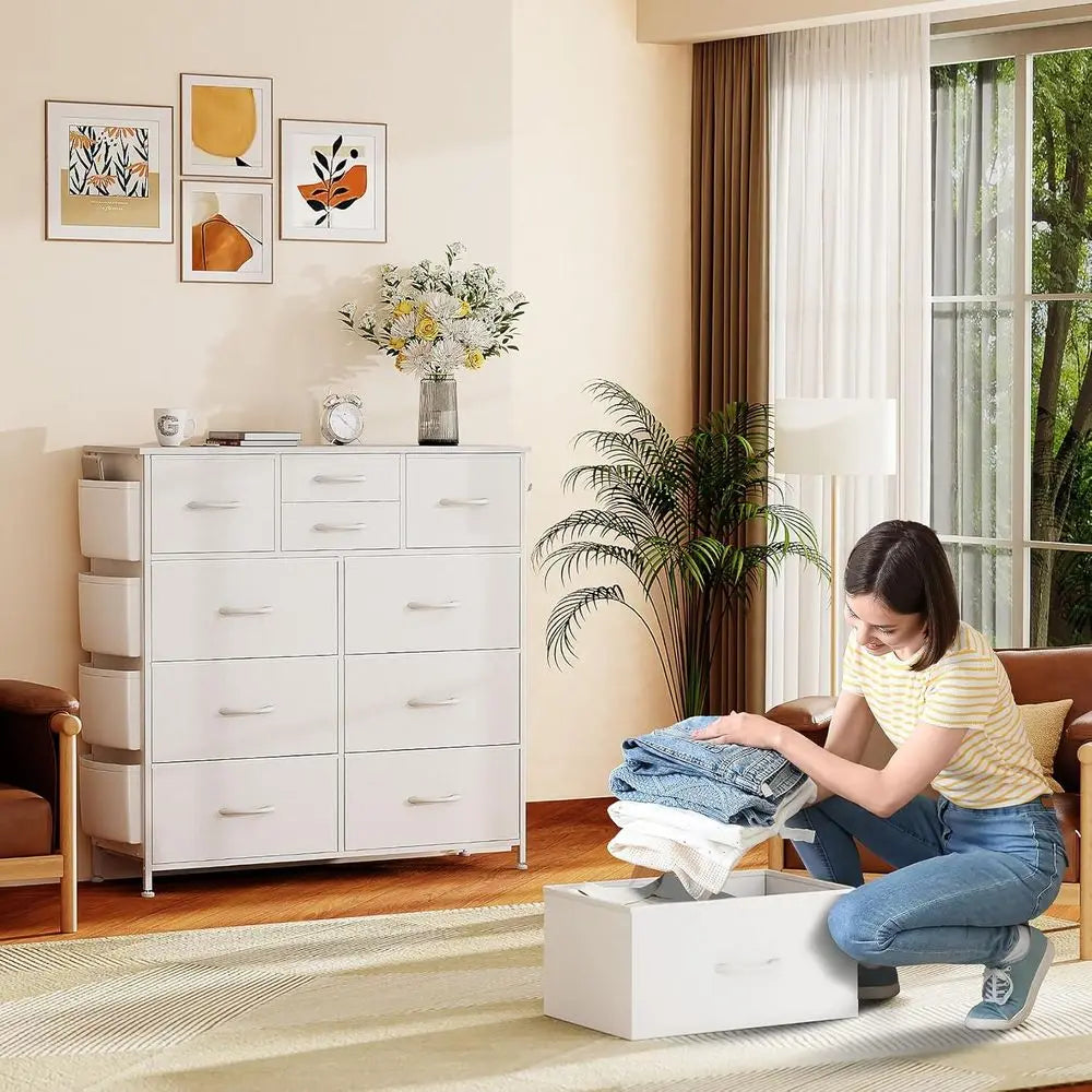 White Wooden Top Chest with Side Drawers, Hooks for Bedroom, Living Room, or Hallway