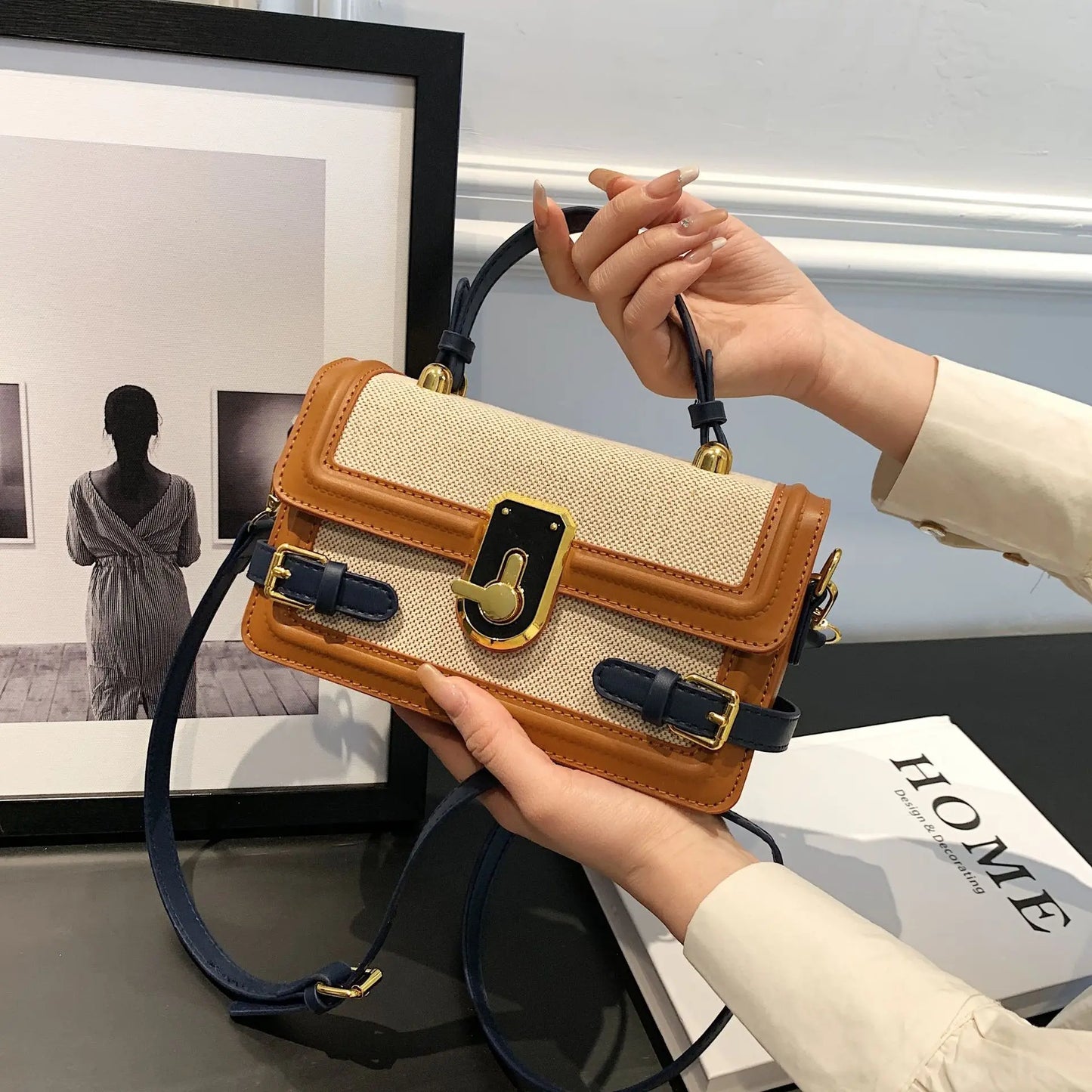 Trendy Two-Tone Crossbody & Handbag – Vintage-Inspired Women’s Shoulder Bag for Fashion Lovers