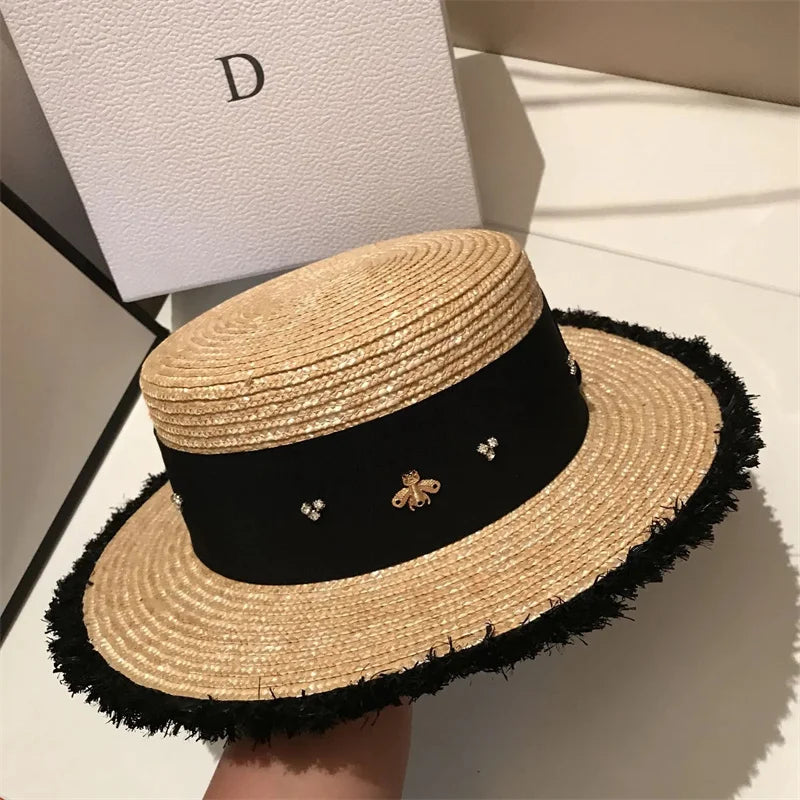 French Straw Hat Elegant Women's Outdoor