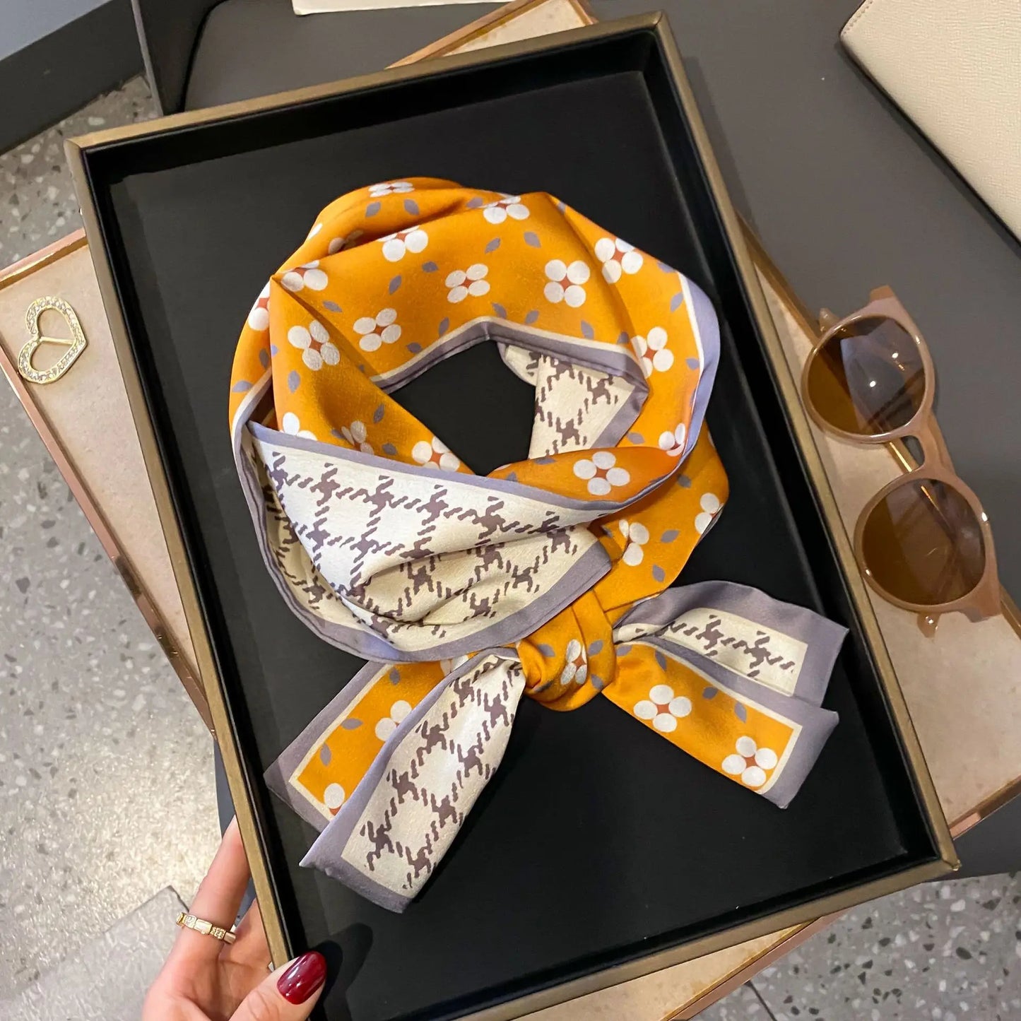 Long Silk Scarf Bag Tie Women Neck Skinny Scarves Hair band Foulard Horse Print Brand Lady Neckerchief Ribbon