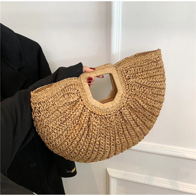 Woven Banquet Handbag Summer Bohemian Seaside Vacation Beach Bag Fashionable Advanced Clip Crossbody Bag Brand Women's Woven Bag