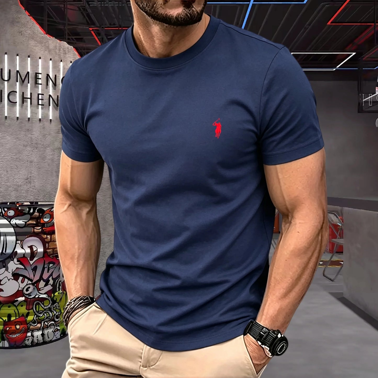brand round neck short sleeved men's 2026 summer fashion