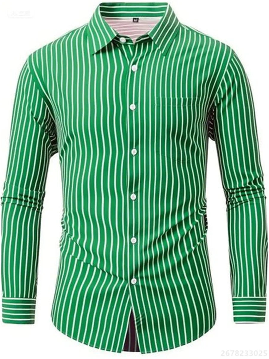 Men's shirts, long-sleeved lapel business formal button-down shirts, men's striped shirts, high-quality men's tops XS-6XL