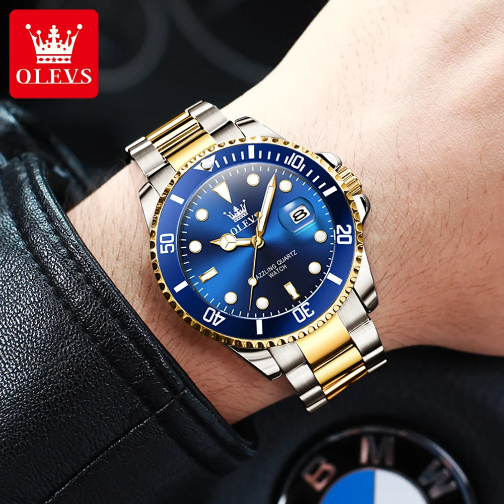 OLEVS 5885 Diving Series Men Watch Luxury Automatic Date Original Watch Trendy Stainless Steel Waterproof Sports Quartz Watch