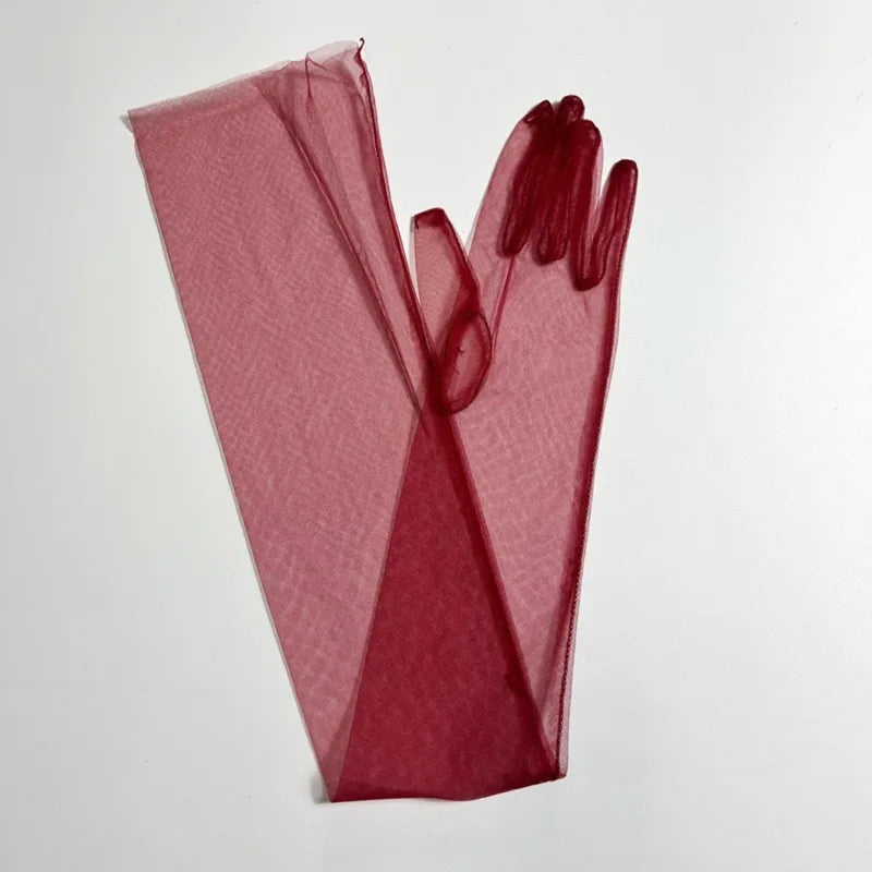 Women Transparent Thin Lace Elegant Tulle Long Gloves Mesh Gauze Sexy Wedding Party Summer Lace Ladies Prom Dress Gloves
