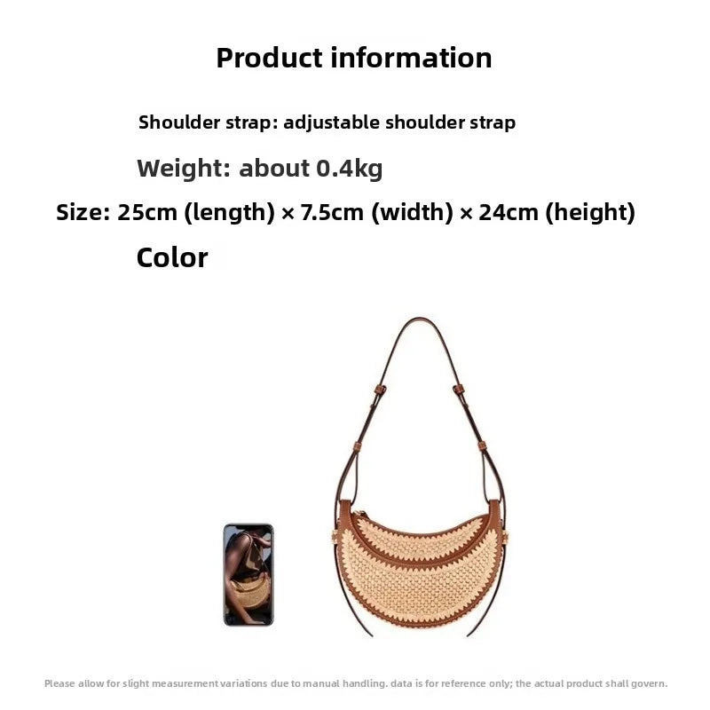Women’s Woven Tote Bag, Large Capacity Straw Beach Handbag, Simple Casual Shoulder Bag for Summer