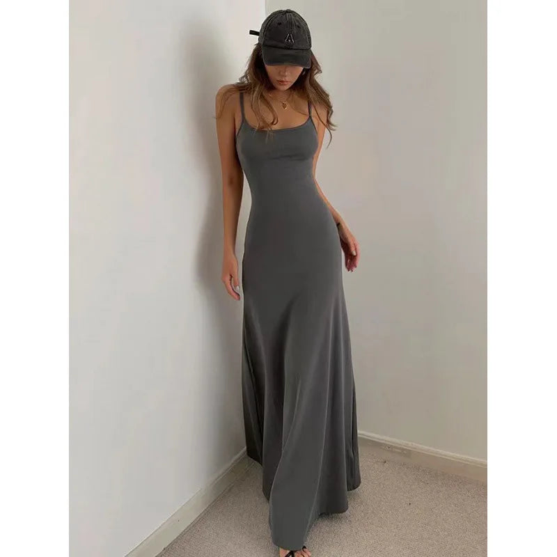 2025 Summer Women's New Fashion Simple Temperament Suspender Long Backless Slim Waisted Sexy Sweet And Spicy Casual Dresses