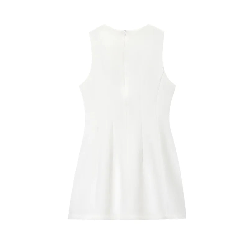 ETJ2025 summer new  women's ZW series elegant simple classic puffy round neck sleeveless waist short dress