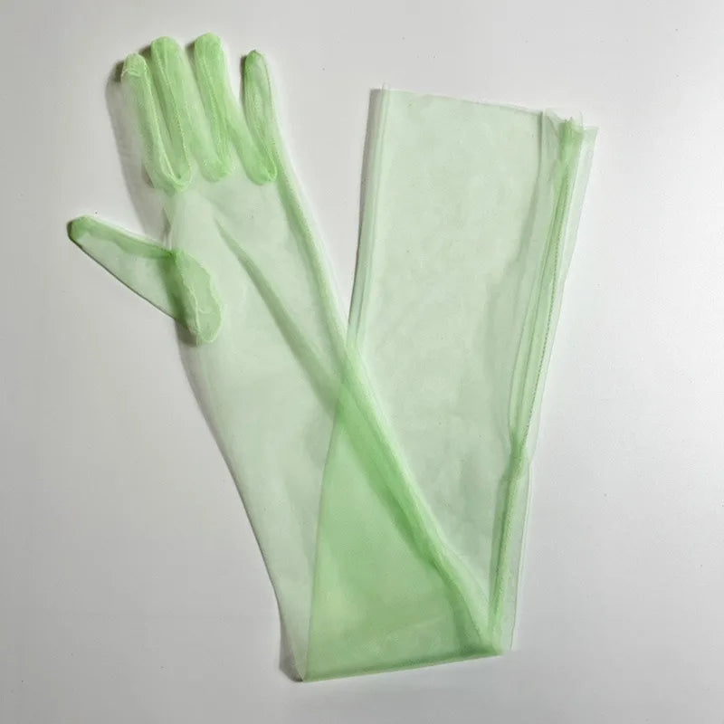 Women Transparent Thin Lace Elegant Tulle Long Gloves Mesh Gauze Sexy Wedding Party Summer Lace Ladies Prom Dress Gloves