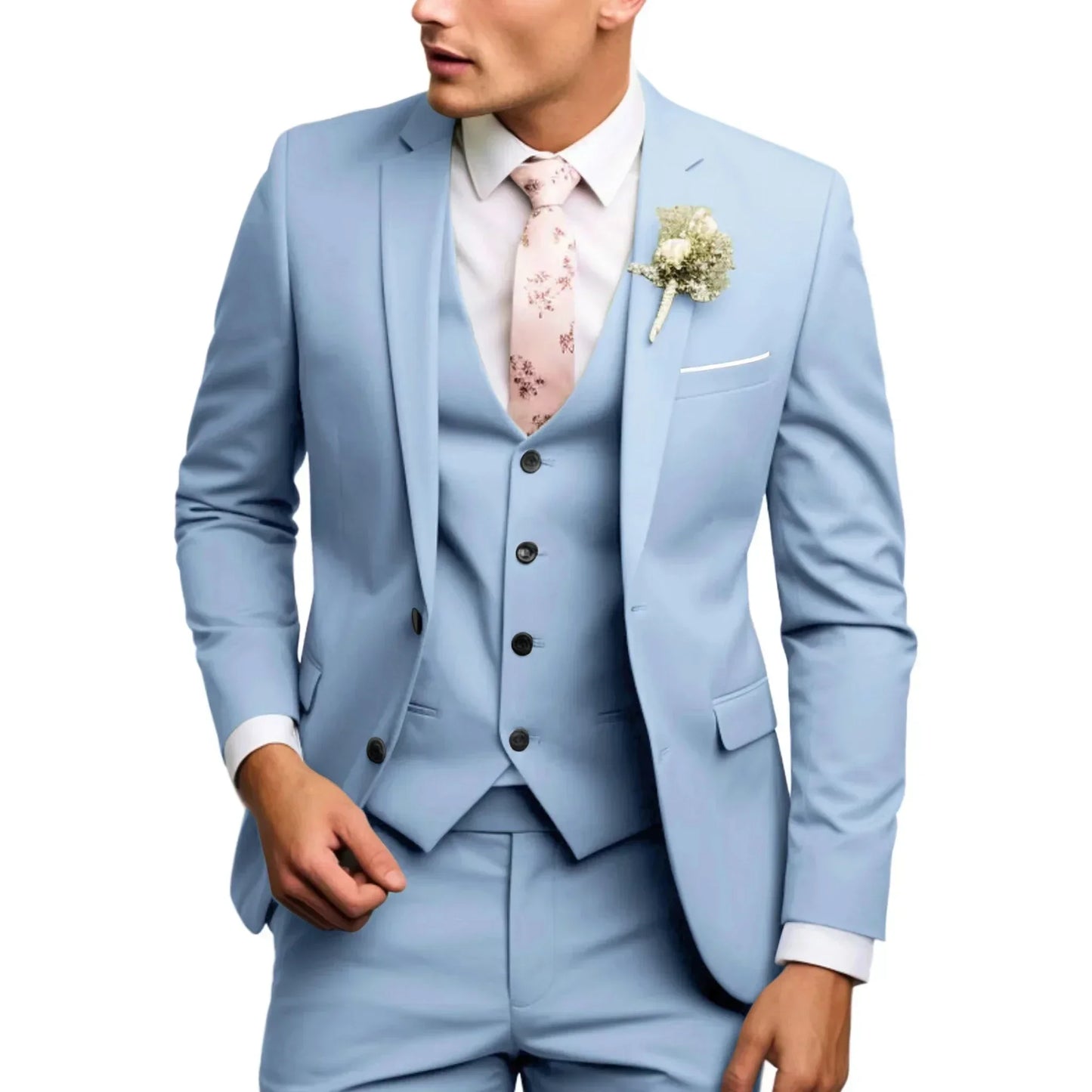 Casual Men's Suits  Slim Regular Fit 3 Piece Elegant Tuxedos Notch Lapel Blazer Vest Pants for Evening Party  Formal  Wedding