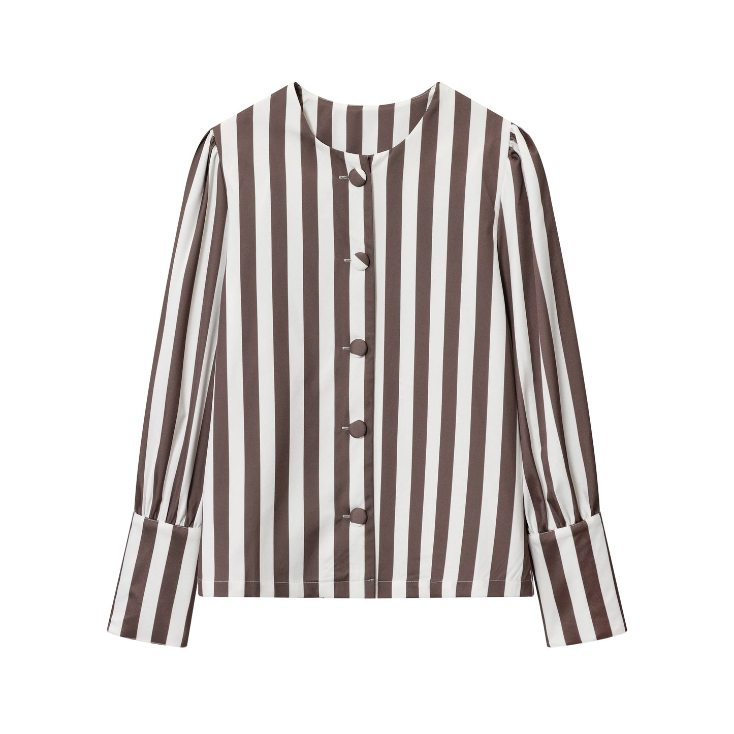 Women Striped Jacket Coat 2026 Autumn Female Chic Women's Fit Shirt O-neck Puff Sleeve Single Breasted Outwear Coats