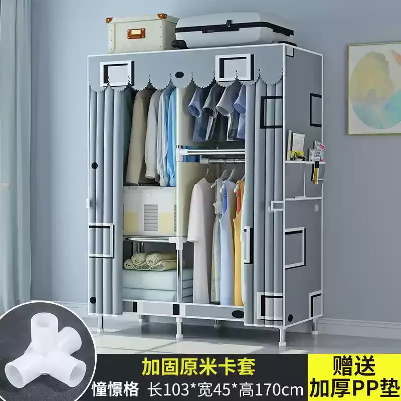 ‌Portable Fabric Closet, Multi-Tier Steel Wardrobe, Rust-Resistant Compact Cabinet Waterproof Storage Organizer with Multi-Color