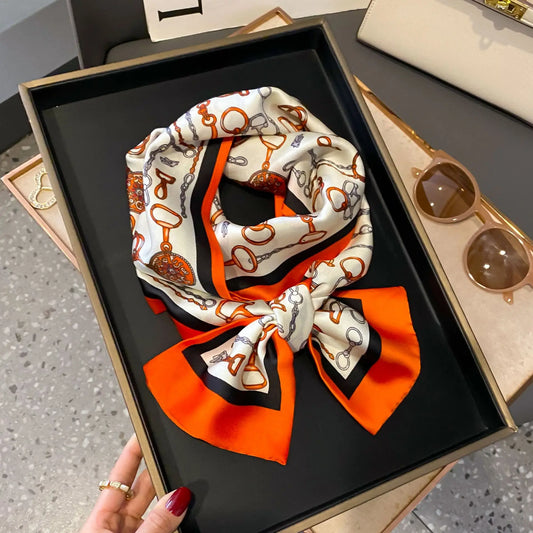 Long Silk Scarf Bag Tie Women Neck Skinny Scarves Hair band Foulard Horse Print Brand Lady Neckerchief Ribbon