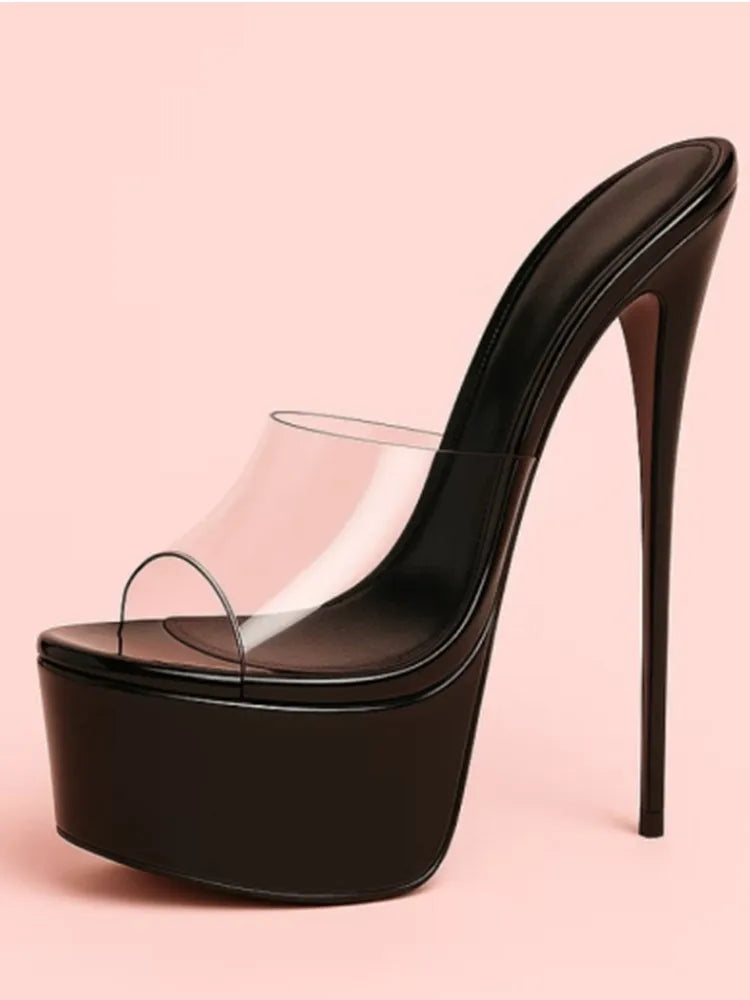 2026 Summer New Women's Thick Bottom, Fine High Heels, Toothed Cool Slippers, Fashion Show, Party, Ultra High Heel Sandals