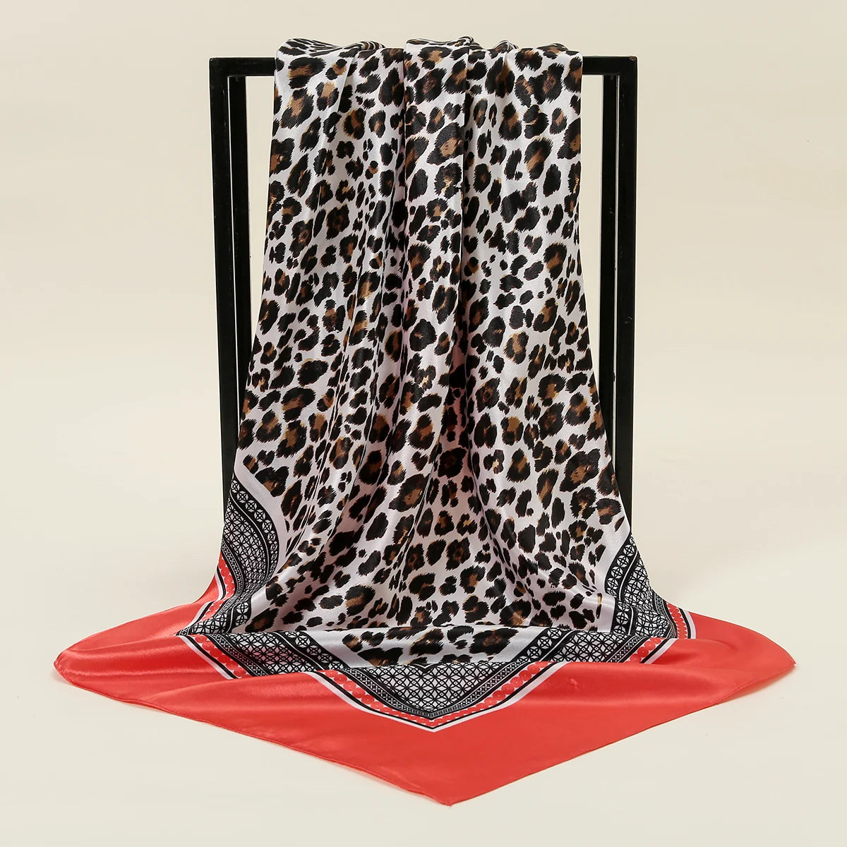90cm Leopard Print Square Scarf Satin Silk Headband Muslim Woman Hijab Lady Fashion Hairwrap Rock Style Headscarf Islam Foulard