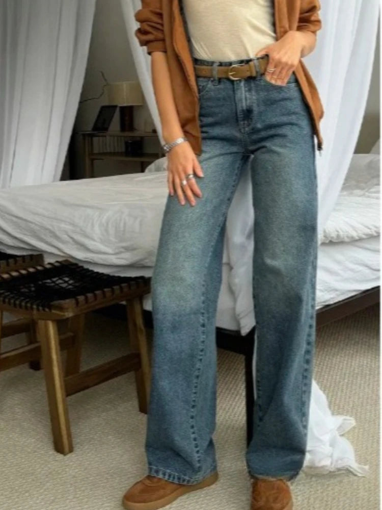 Y2K Vintage Jeans Women Loose Harajuku Casual Denim Pants High Waist Wide Leg Jeans Streetwear Female Pockets Trousers