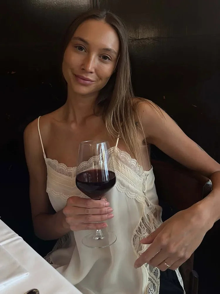 Women Lace Patchwork Sling Tops Chic Sleeveless Square Neck Backless See Through Blouse 2025 Lady Vacation Party Club Sexy Shirt