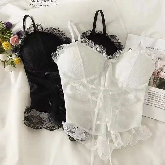 Y2K Sexy Crop Tops for Women Corset Lace Bandage Camisole Sleeveless Sling Tank Top Fashion Waistcoat Gift