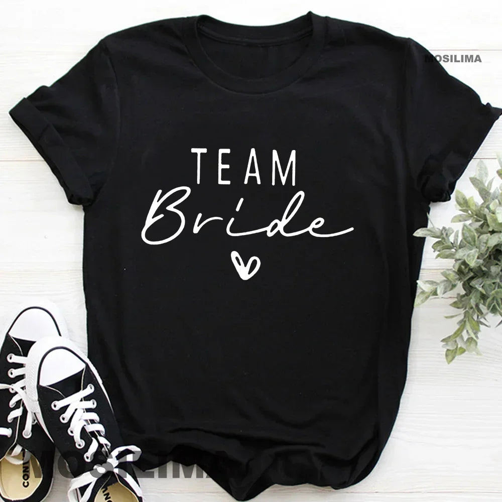 Women  T Shirt Team Bride Bachelorette Party Shower Hen Party Bridesmaid Print T-Shirt 2024 Girls Wedding Female Tops