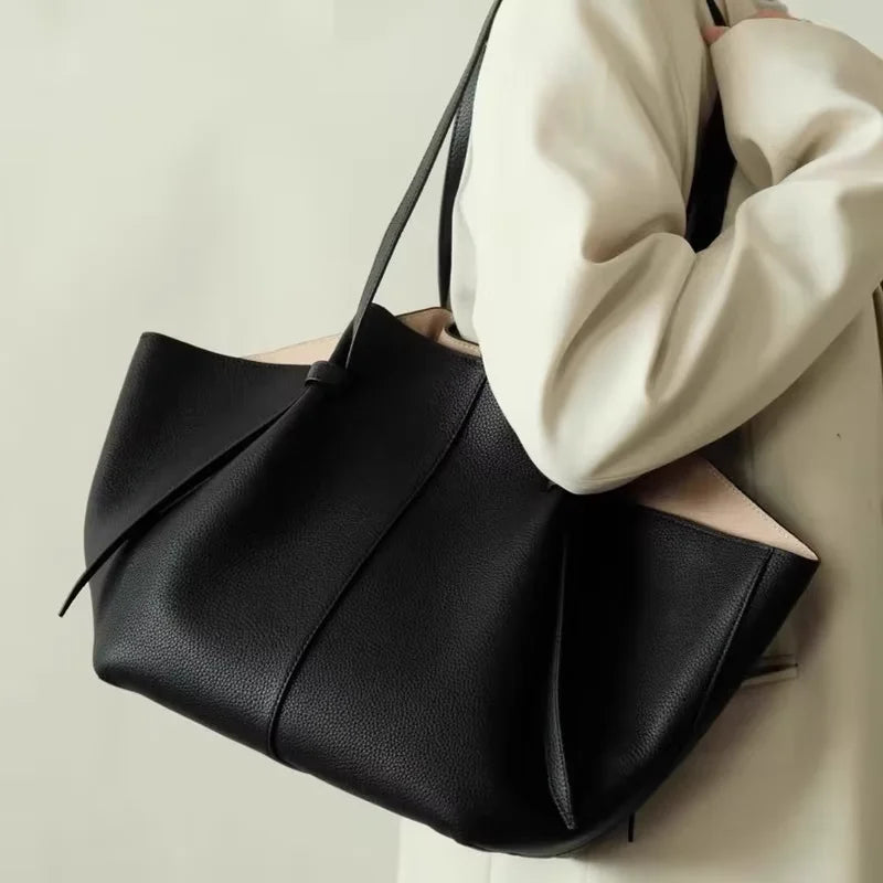 Yuzefi Women Shoulder Bag Solid Color Leather Simple Atmospheric Design Large Capacity Women Crossbody Multifunctiona Handbag