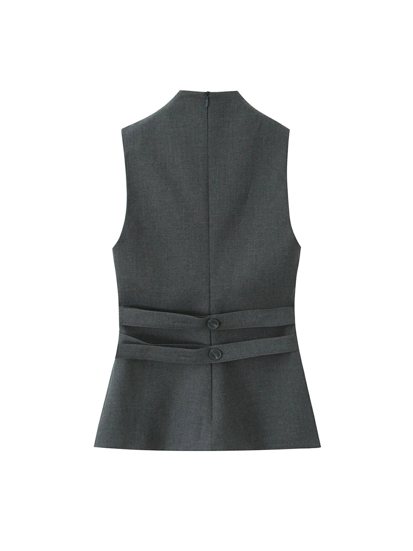 Women Top New Fashion Sleeveless O-Neck Waist-Cinching Lotus Leaf Hem Double-Breasted Top Women Sexy Elegant Vest