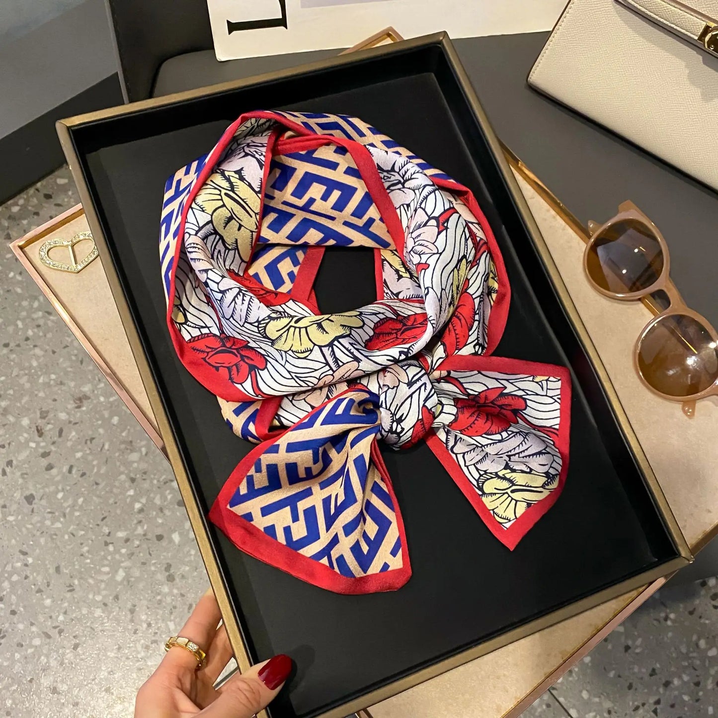 Long Silk Scarf Bag Tie Women Neck Skinny Scarves Hair band Foulard Horse Print Brand Lady Neckerchief Ribbon