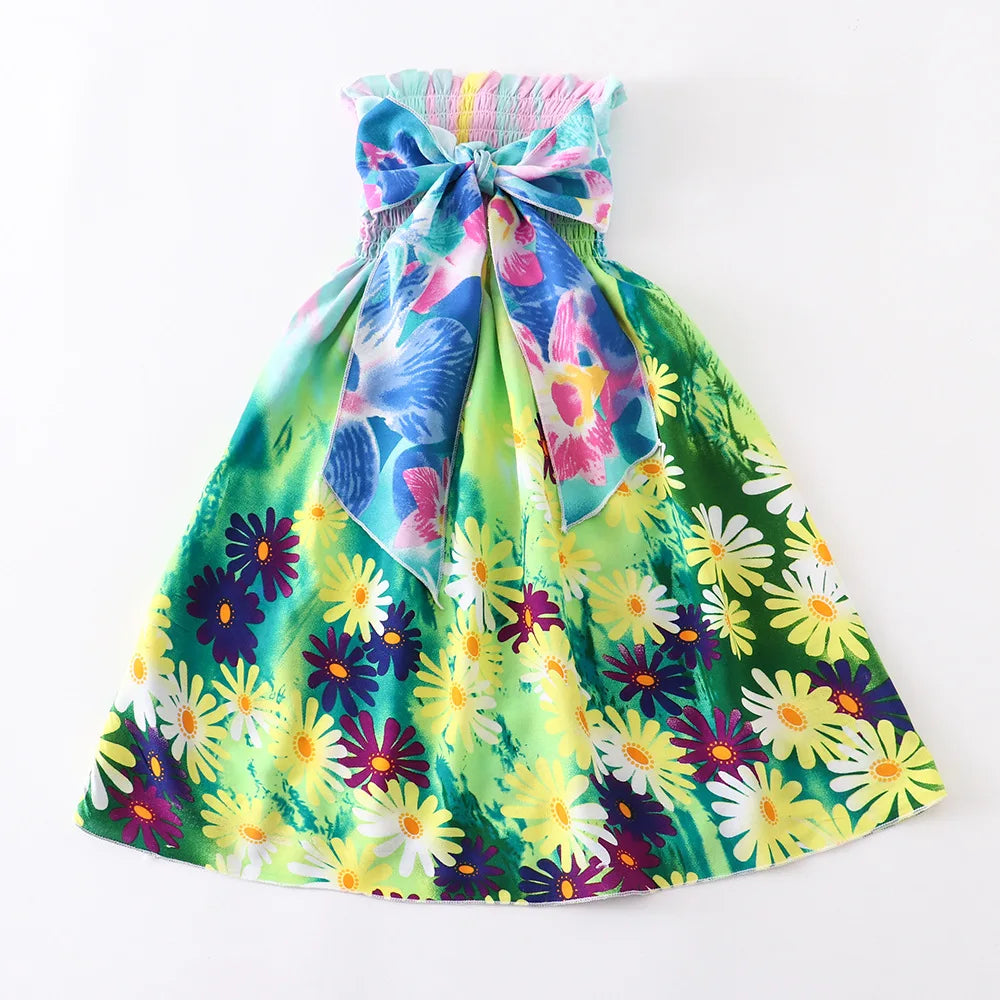 Floral Dress Sling Ruffles Bohemian Beach Princess Dresses for Girl Clothing