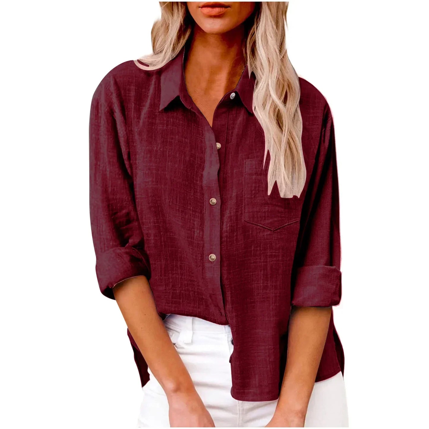 Cotton Linen Long Sleeve Shirts for Women T Shirt