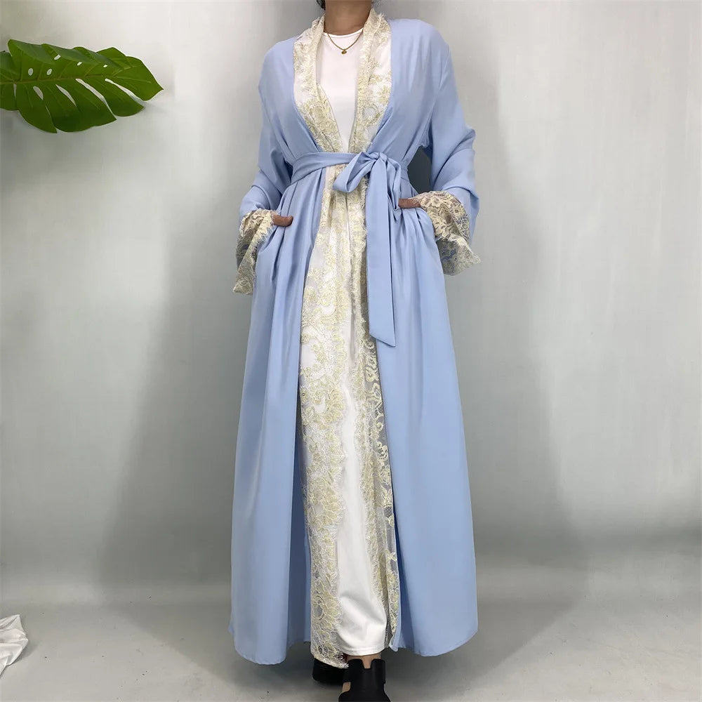Abaya Headscarf 2 Piece Set Lace-up Cadigan Dubai