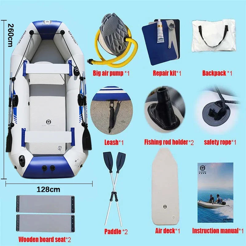2.6M Thick Inflatable Boat 3 or 4 Person PVC Material Kayak Air Floor Fishing Boat For Outdoor Water Entertainment