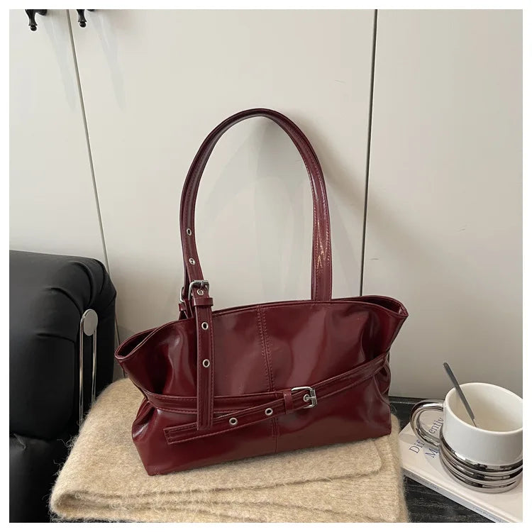 Large Capacity Women's Shoulder Bag Tote Commuter Bag Simple Vintage Cross-Border New Style Bag Versatile Sensation 2025
