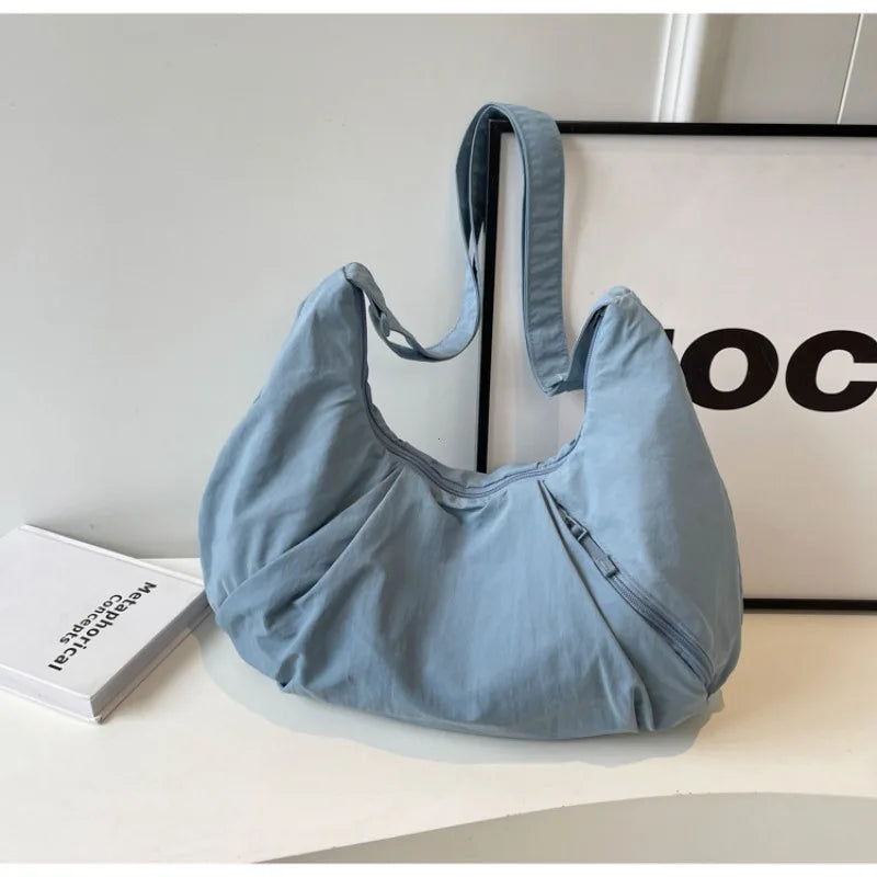 Korean Style Nylon Shoulder Bag Tote Bag Large Capacity Casual Dumpling Bag Solid Color Fold Oxford Cloth Girls Сумка Женская