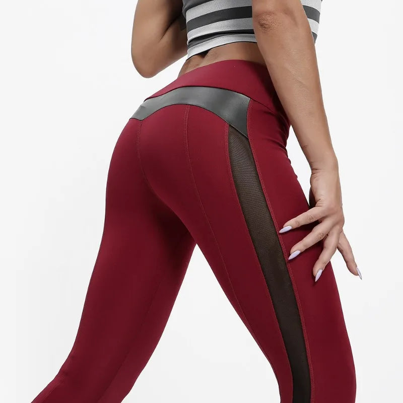 Sports Running Fitness Pants Mesh Breathable Splicing Cropped Pants High Waist Slim Fit Hip Lifting Yoga Pants Women Leggings