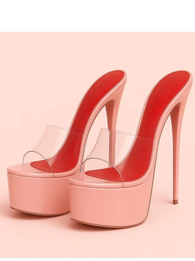 2026 Summer New Women's Thick Bottom, Fine High Heels, Toothed Cool Slippers, Fashion Show, Party, Ultra High Heel Sandals