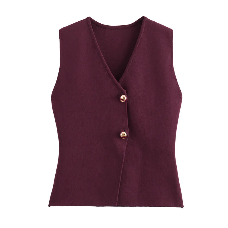 MUJER Woman Knit Vest Top Cropped Sleeveless Vests for Women 2025 Button Summer Vest Top Women Waistcoat Knitted Short Tops