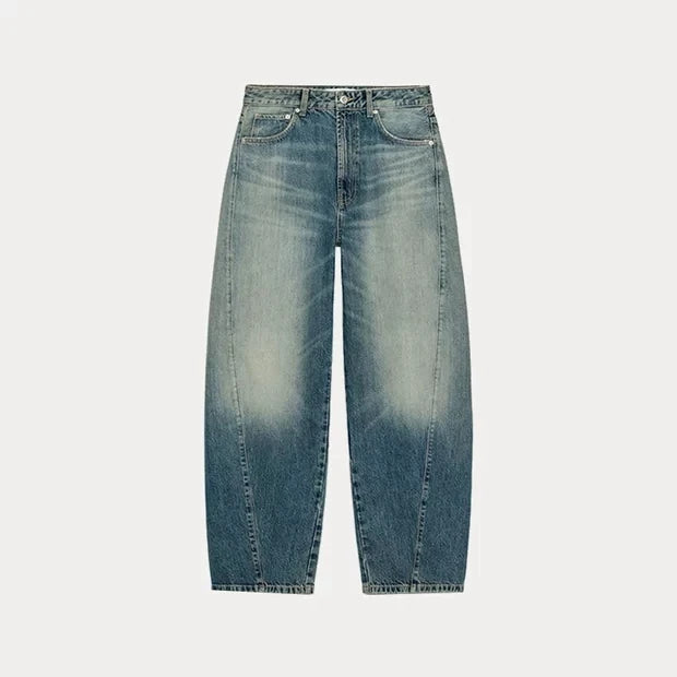 Fashionable Loose Balloon Cut mid Waist Denim Jeans Women's Autumn Zipper Style Casual Low Waist Jeans Stylish Loose Fit