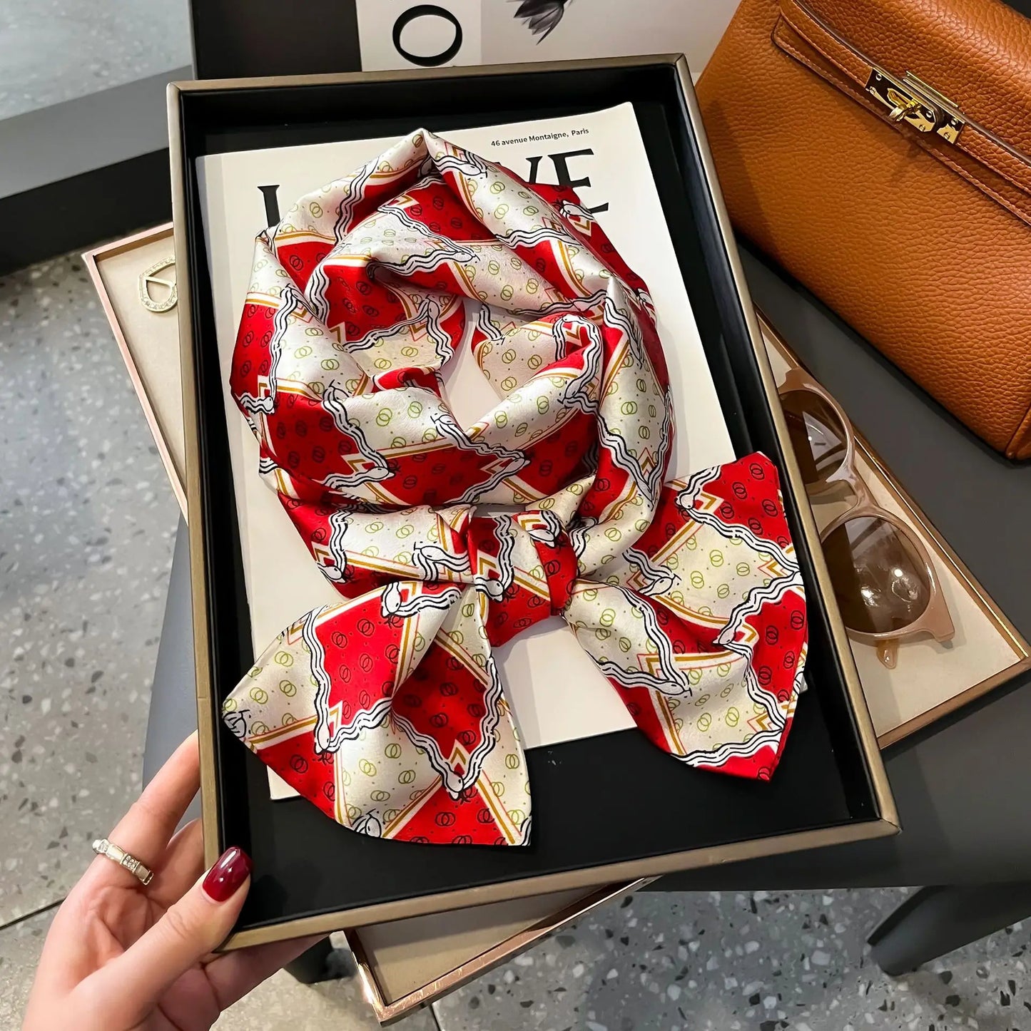 Long Silk Scarf Bag Tie Women Neck Skinny Scarves Hair band Foulard Horse Print Brand Lady Neckerchief Ribbon