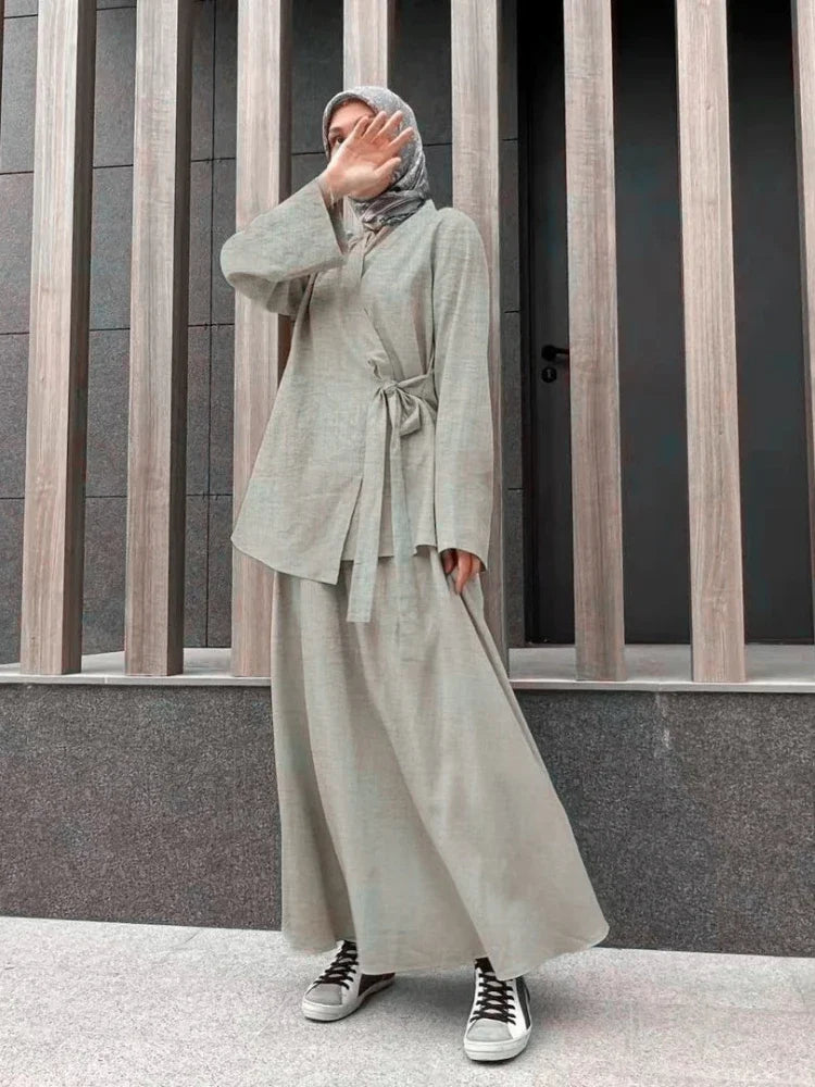 Two Piece Sets Shirt &Pants Women Muslim Kaftan Islamic Outfit Sets